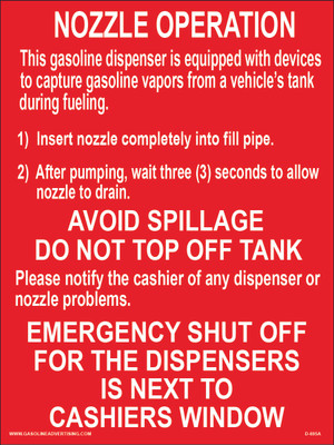 D-695A Fueling Instruction Decal - NOZZLE OPERATION...