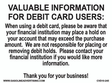 CVD10-245 Payment Decal - VALUABLE INFORMATION...