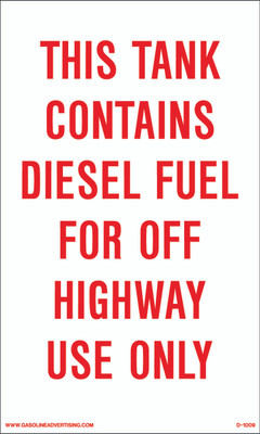 D1009 IRS Mandated Decal - THIS TANK CONTAINS DIESEL...