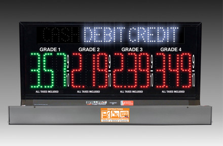 4 GRADES XL480 SERIES CASH/DEBIT/CREDIT TOGGLING PUMP TOP LED FUEL PRICE SIGN WITH 4.75" LED DIGITS