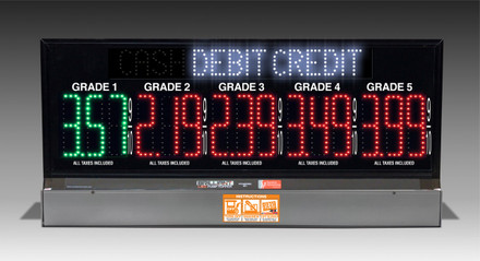 5 GRADES XL500 SERIES CASH/DEBIT/CREDIT TOGGLING PUMP TOP LED FUEL PRICE SIGN WITH 4.75" LED DIGITS