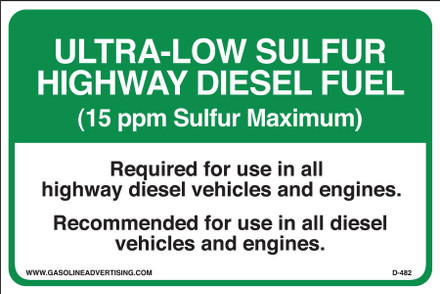 D-482 Highway Diesel Decal - ULTRA-LOW SULFUR...