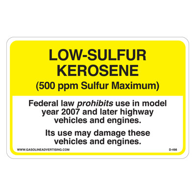 D-498 Regulated Kerosene Decal - LOW-SULFUR KEROSENE...