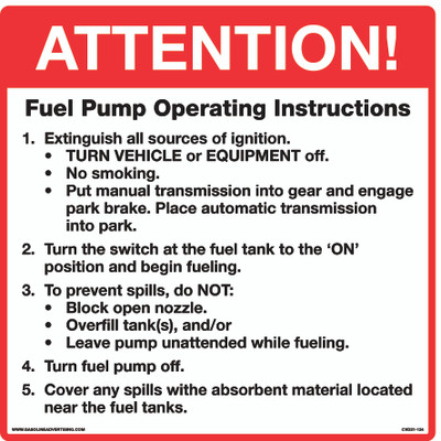 CVD21-124 - Fuel Pump Operating Instructions DECAL
