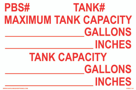 CVD21-141 - Tank Capacity DECAL