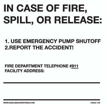 CVD21-149 - IN CASE OF FIRE, SPILL, OR RELEASE DECAL