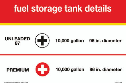 CAS21-099 - 12"W X 8"H Fuel storage tank details Aluminum Sign
