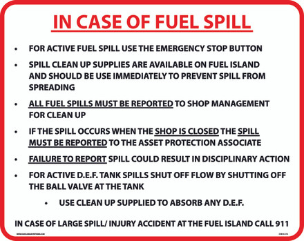 CAS19-178 - 20"W x 16"H IN CASE OF FUEL SPILL Aluminum Sign
