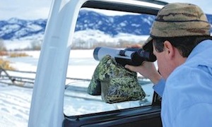Saddle bag shooting bag Using a saddle bag to hold up a spotting scope, quickly.