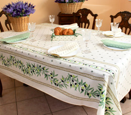 Ramatuelle Ecru French Tablecloth155x200cm 6Seats COATED Made in France