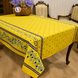 Ramatuelle Yellow/Blue French Tablecloth 155x300cm10Seats Made in France