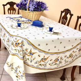 Moustiers Blue French Tablecloth 155x250cm 8Seats Made in France