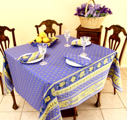 Marat Avignon Bastide Blue Square 150x150cm COATED Tablecloth Made in France