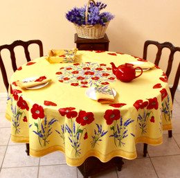 Poppy Yellow French Tablecloth Round 180cm COATED Made in France