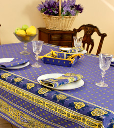 Marat Avignon Bastide Blue French Tablecloth 155x200cm 6Seats COATED Made in France