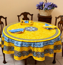Marat Avignon Tradition Yellow French Tablecloth Round 180cm COATED Made in France