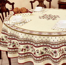 Marat Avignon-Avignon Ecru French Tablecloth Round 180cm COATED Made in France