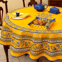 Marat Avignon-Avignon Yellow French Tablecloth Round 180cm COATED Made in France