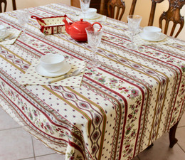 Marat Avignon Ecru French Tablecloth 155x200cm 6Seats COATED Made in France