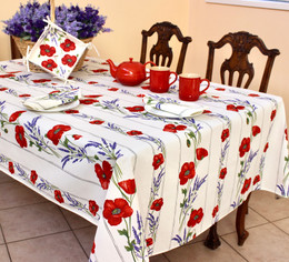 Poppy Ecru French Tablecloth 155x200cm 6Seats Made in France