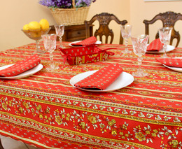 Marat Avignon Red French Tablecloth  155x300cm 10Seats COATED Made in France