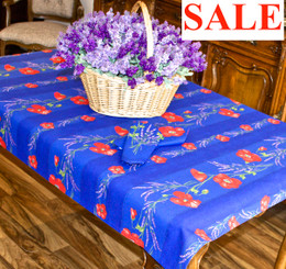 Poppy Blue 155x120cm  4-6Seats Small Tablecloth Made in France