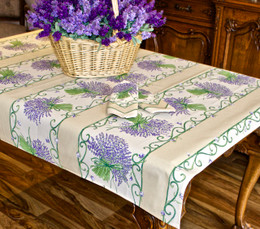 Lavender Ecru 155x120cm  4-6Seats Small Tablecloth COATED Made in France