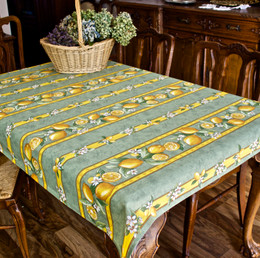 Lemon Green 155x120cm Small Tablecloth COATED Made in France