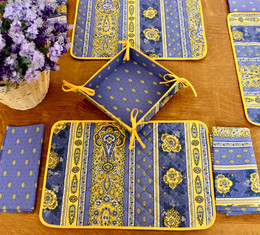 Marat Bastide Blue French Quilted Placemat COATED Made in France