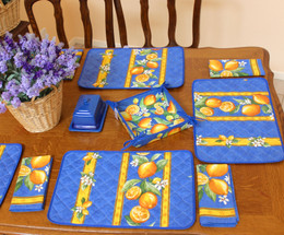 Lemon Blue French Quilted Placemat COATED Made in France