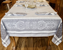 Vaucluse Perle Jacquard French Tablecloth 160x250cm 8seats Made in France