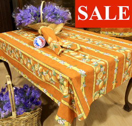Lemon Orange Linear French Tablecloth 155x250cm 8seats Made in France
