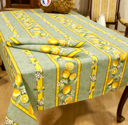 Lemon Green Linear French Tablecloth 155x250cm 8seats Made in France
