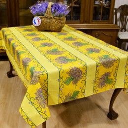 Lavender Yellow/Linear French Tablecloth 155x250cm 8seats COATED Made in France