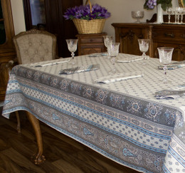 Marat Avignon Bastide Turquoise French Tablecloth 155x200cm 6 Seats COATED Made in France