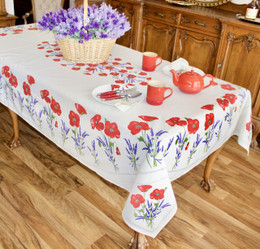 Poppy Ecru French Tablecloth 155x250cm 8seats COATED Made in France