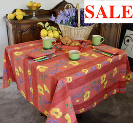 Poppy Rust Square Tablecloth 150x150cm COATED Made in France