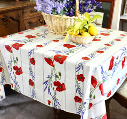 Poppy Ecru Square Tablecloth 150x150cm COATED Made in France
