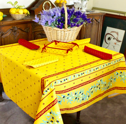 Ramatuelle Yellow/Red Square Tablecloth 150x150cm COATED Made in France