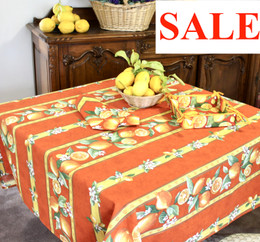 Lemon Orange Square Tablecloth 150x150cm COATED Made in France