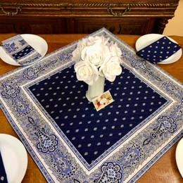 Marat Avignon Bastide Navy Table Cover Square  Quilted Made in France