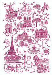 Paris toile de Jouy Rouge Tea Towel Made in France