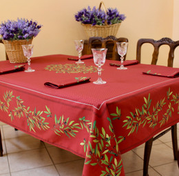 Nyons Red wFrench Tablecloth 155x200cm 6 Seats Made in France