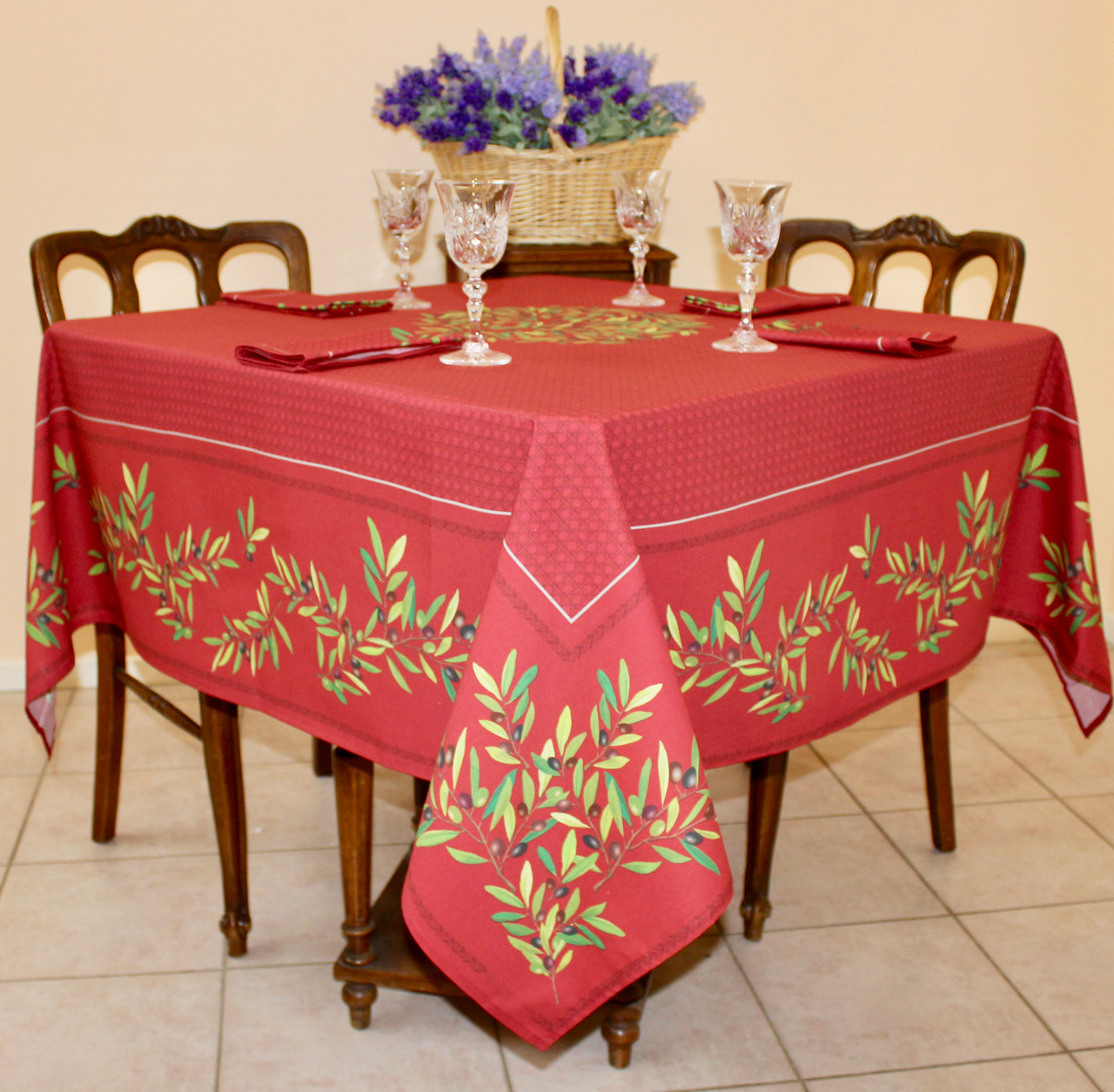 Nyons Red Square Tablecloth 150x150cm Made in France