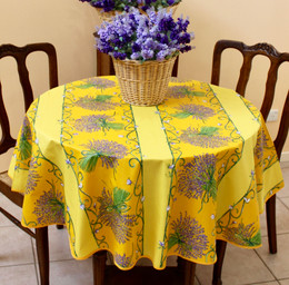 Lavender Yellow French Tablecloth Round150cm diameter COATED Made in France