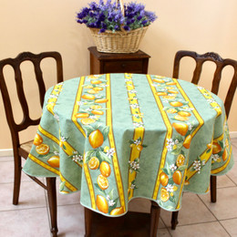 Lemon Green French Tablecloth Round150cm diameter COATED Made in France
