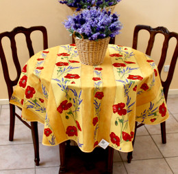 Poppy Yellow French Tablecloth Round150cm diameter COATED Made in France