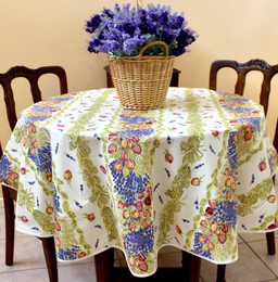 Lavender & Roses French Tablecloth Round150cm diameter COATED Made in France