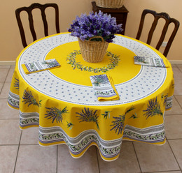 Lauris Yellow French Tablecloth Round 180cm COATED Made in France