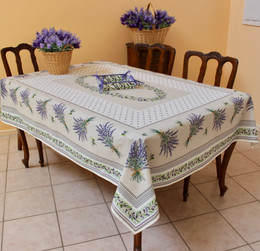Lauris Ecru French Tablecloth 155x250cm 8seats COATED Made in France